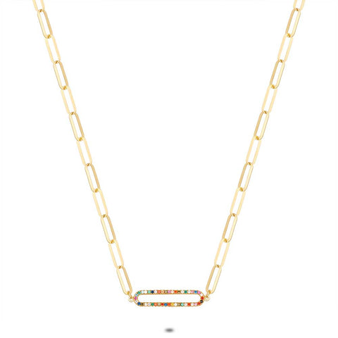 18Ct Gold Plated Silver Necklace, Multicolored Oval