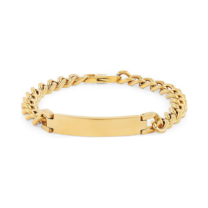 Gold-Coloured Stainless Steel Bracelet, Gourmet Chain, Name Plate