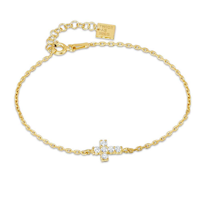 18Ct Gold Plated Silver Bracelet, Cross With Zirconia