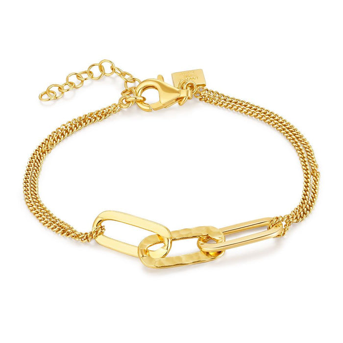 18Ct Gold Plated Silver Bracelet, 3 Oval Links, 2 Gourmet Chains