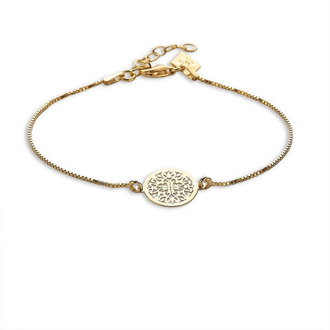 18Ct Gold Plated Bracelet, Round With Motif