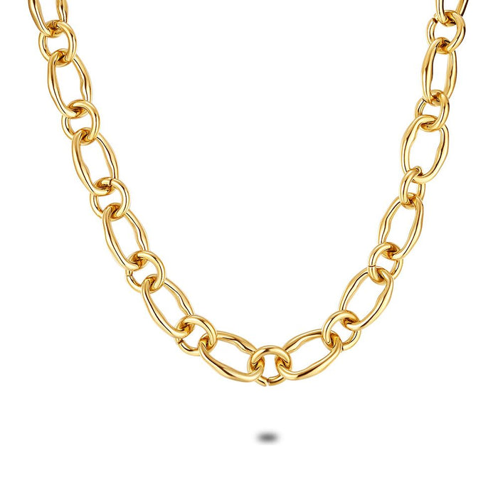 Gold Coloured Stainless Steel Necklace, Oval And Round Links