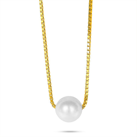 18Ct Gold Plated Necklace, Pearl On Venetian Chain