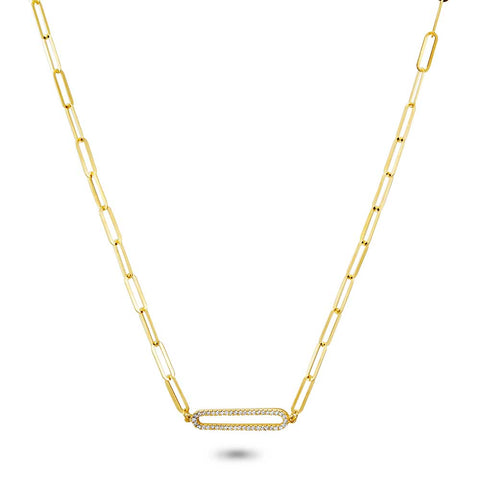 18Ct Gold Plated Silver Necklace, Oval With Zirconia And Oval Links