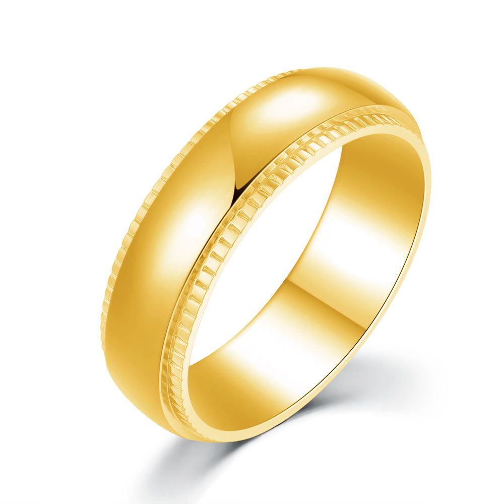 Gold-Coloured Stainless Steel Ring, 6 Mm, Striped