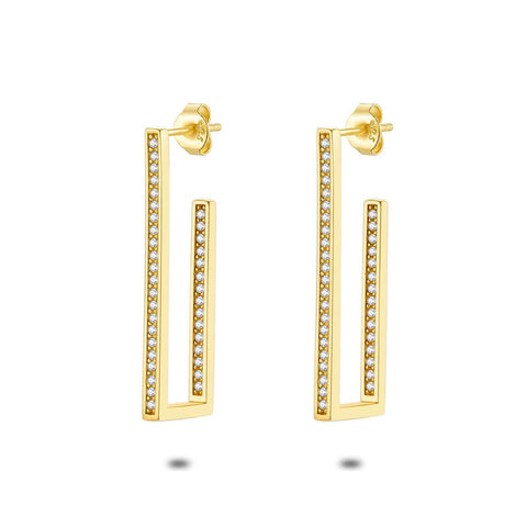 Earring Per Piece In 18Ct Gold Plated Silver, Open Rectangle, 30 Mm