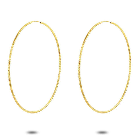 18Ct Gold Plated Hoop Earrings, Hammered, 68 Mm