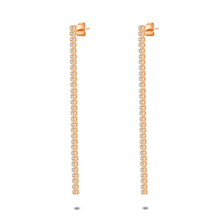 Rosé Silver Hanging Earrings, Zirconia, 7 Cm