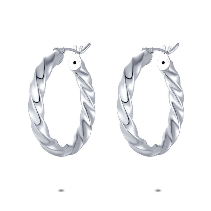 Silver Earrings, Hoop Earrings, Twisted, 3,5 Cm