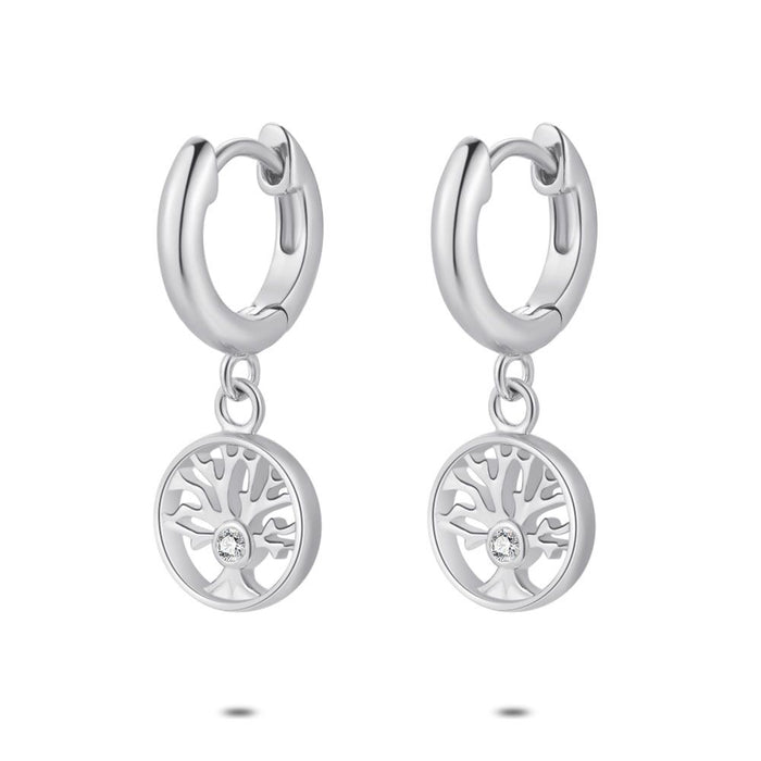 Silver Earrings, Earring, Tree Of Life, 1 Zirconia