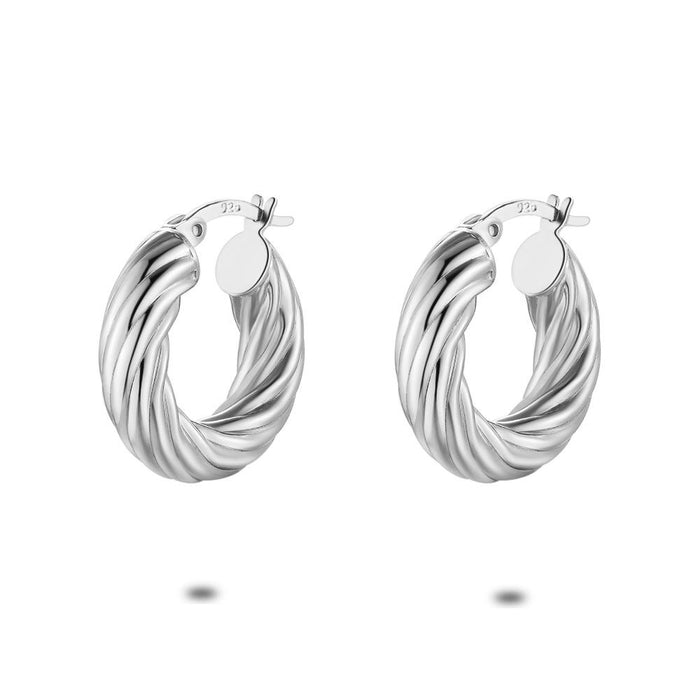 Silver Earrings, Striped Hoop Earrings, 20 Mm