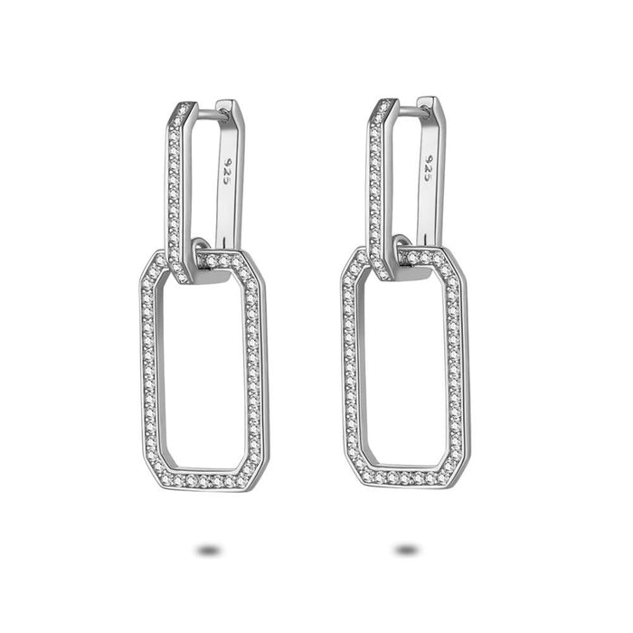 Silver Earrings, 2 Open Rectangles, Zirconia