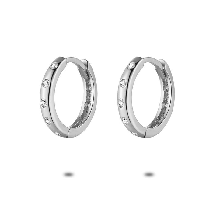 Silver Earrings, Hoop Earrings, 8 Zirconia