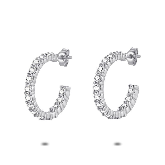 Silver Earrings, Open Earring, Zirconia, 2 Cm