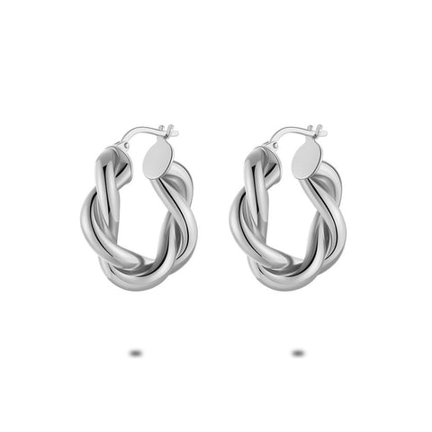Silver Earrings, Twisted Hoop Earrings