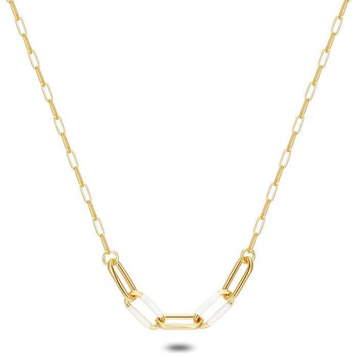 18Ct Gold Plated Silver Necklace, Oval Links, White Enamel