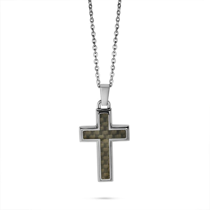 Stainless Steel Necklace, Cross, Black-Gray