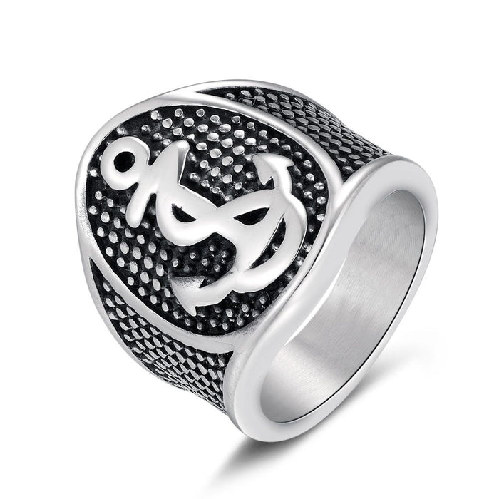 Stainless Steel Ring, Oval With Anchor