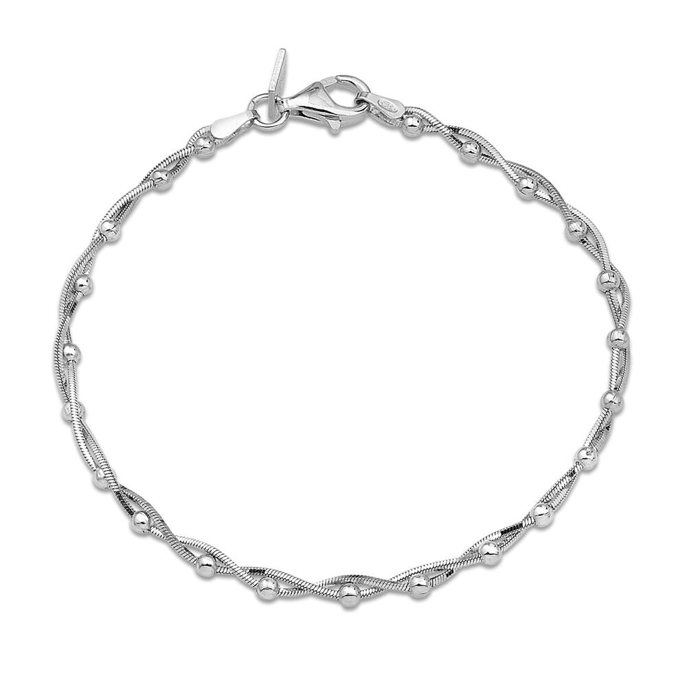 Braided Silver Bracelet With 2 Mm Beads
