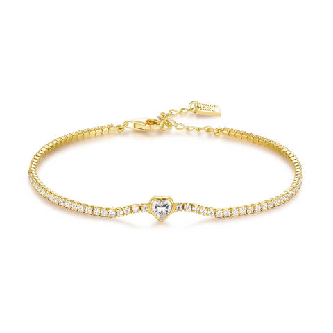 18Ct Gold Plated Silver Bracelet, White Zirconia And Little Heart