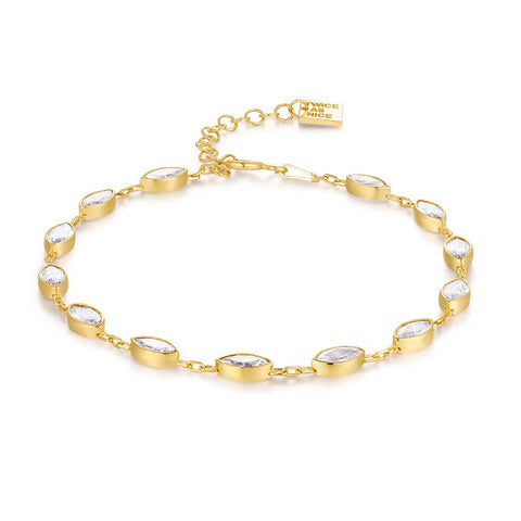 18Ct Gold Plated Silver Bracelet, 14 Ellipses, White Zirconia