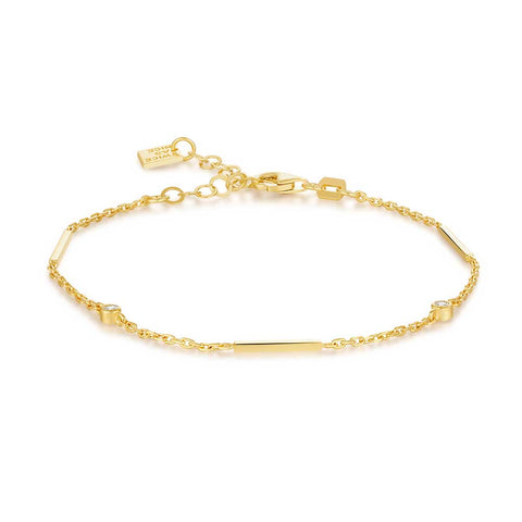 18Ct Gold Plated Silver Bracelet, 3 Thin Bars And Zirconia