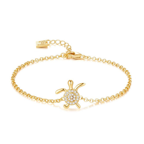 18Ct Gold Plated Silver Bracelet, Turtle, White Zirconia