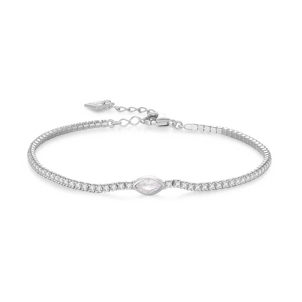 Silver Bracelet, White Zirconia And Ellips