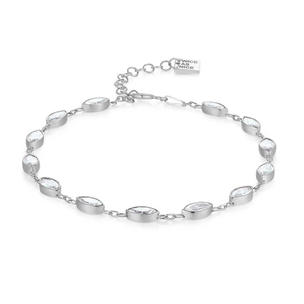 Silver Bracelet, 14 Ellipses, White Zirconia