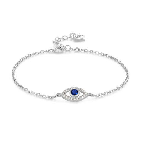 Silver Bracelet, Eye Bracelet With White And Blue Zirconia