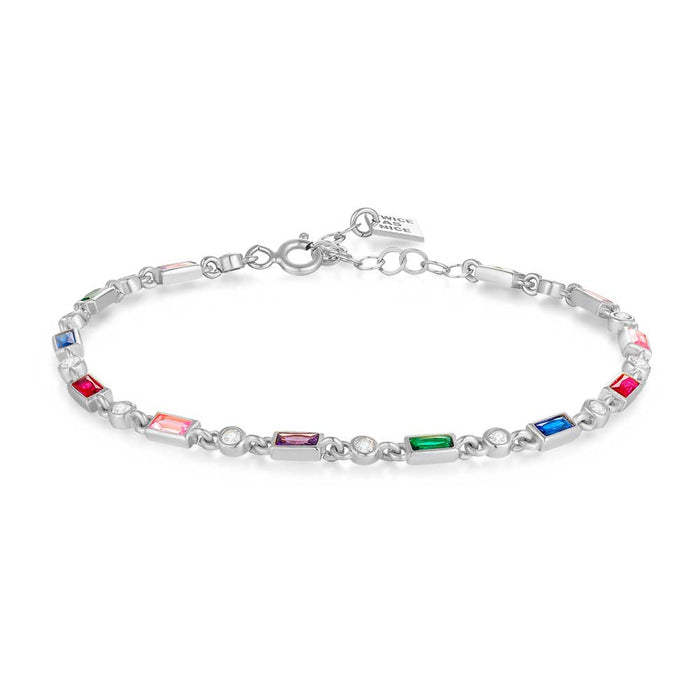 Silver Bracelet, Round And Squared Multicoloured Zirconia