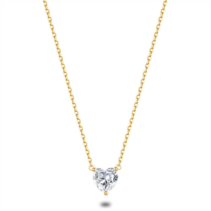 18Ct Gold Plated Silver Necklace, 10 Mm Heart Zirconia