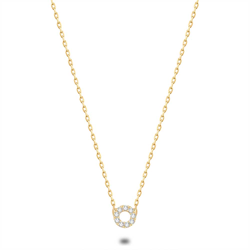 18Ct Gold Plated Silver Necklace, Small Circle, White Zirconia