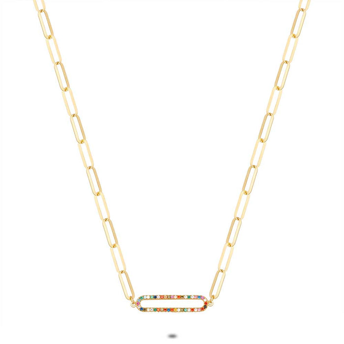 18Ct Gold Plated Silver Necklace, Multicolored Oval