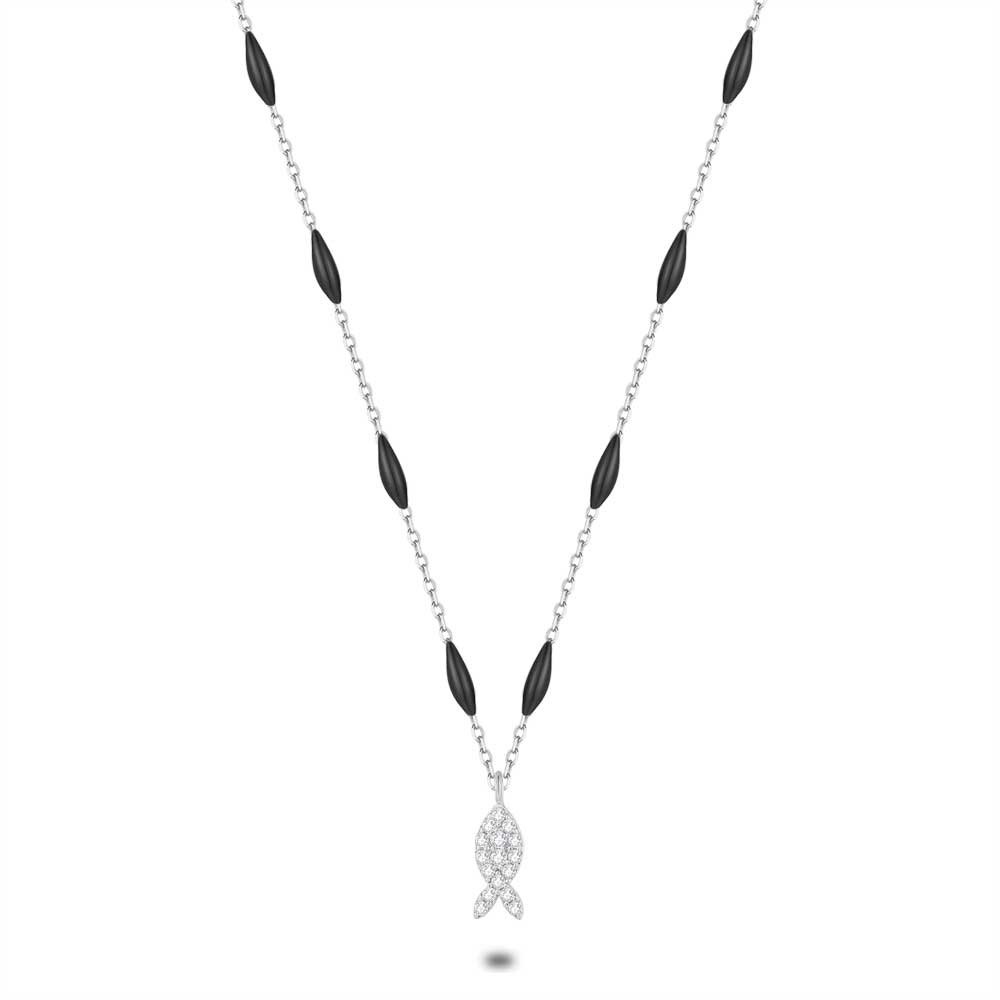 Silver Necklace, Black Ellipses, Fish