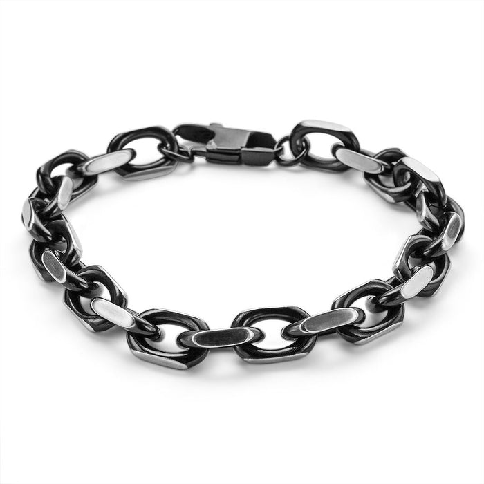 Stainless Steel Bracelet, Black Oval Links