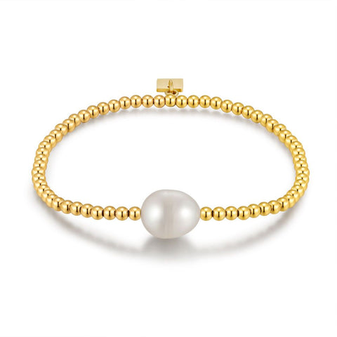 Gold Coloured Stainless Steel Bracelet, Dots En Pearl