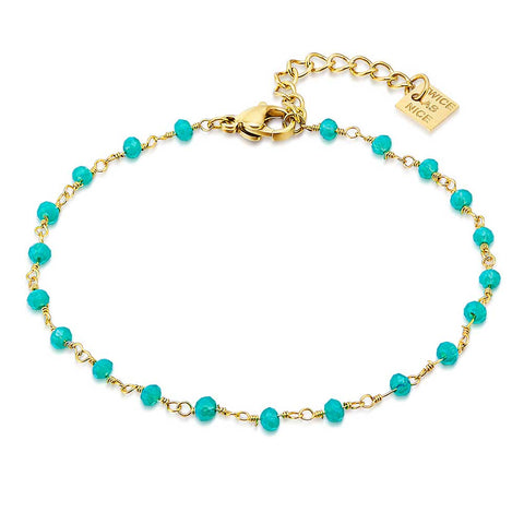Gold Coloured Stainless Steel Bracelet, Little Turquoise Stones