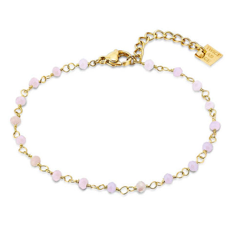 Gold Coloured Stainless Steel Bracelet, Little Pink Stones