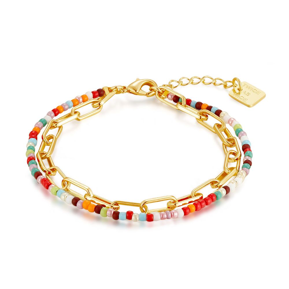 High Fashion Bracelet, Oval Links, Multicolored Glass Beads