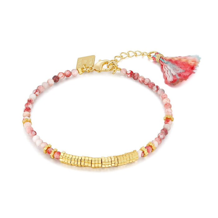 High Fashion Bracelet, Pink, Red Stones, Floche