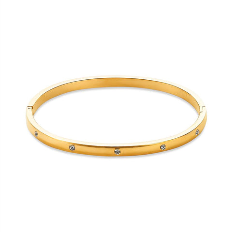 Gold-Coloured Stainless Steel Bracelet, Bangle With Crystals
