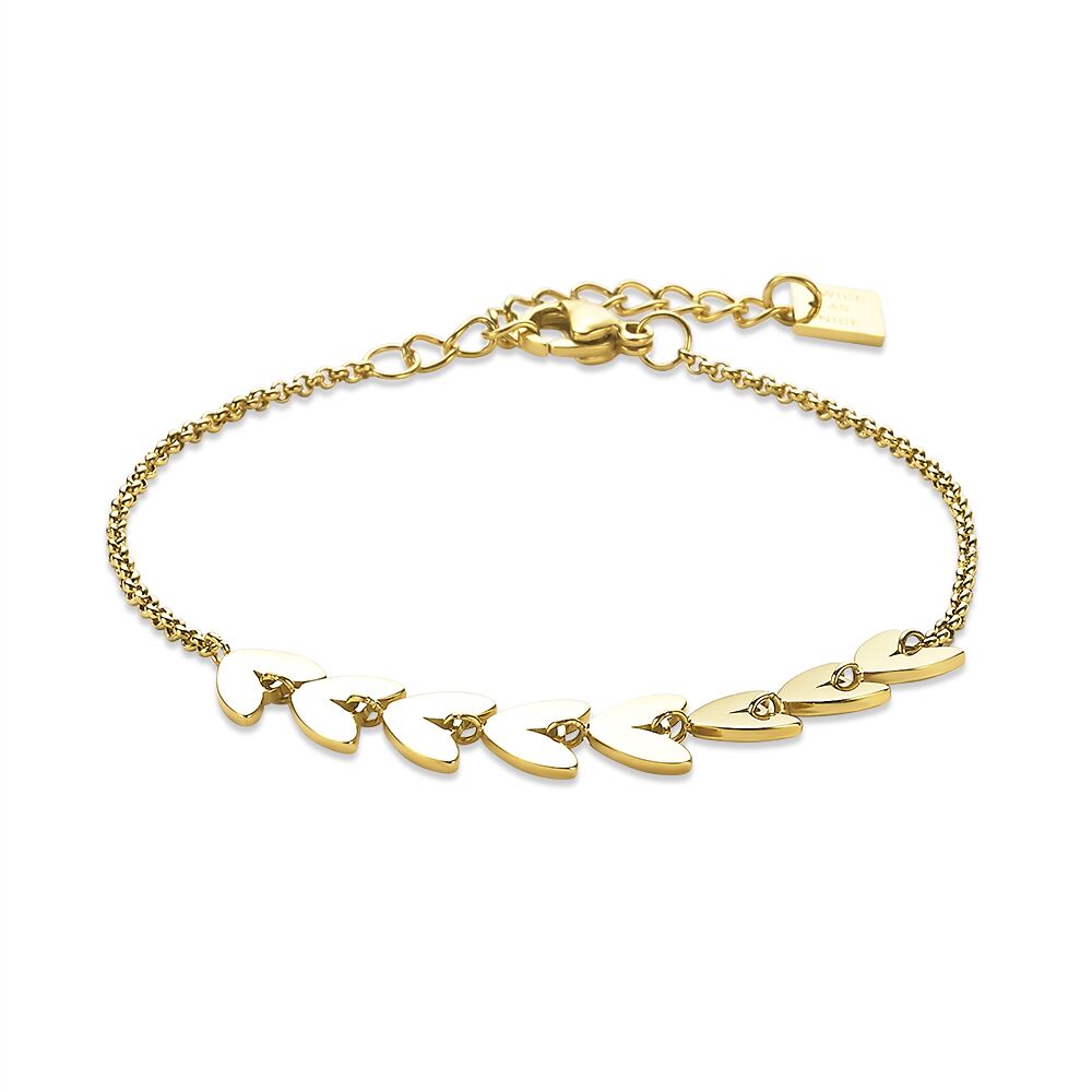 Gold-Coloured Stainless Steel Bracelet, Small Hearts On Chain