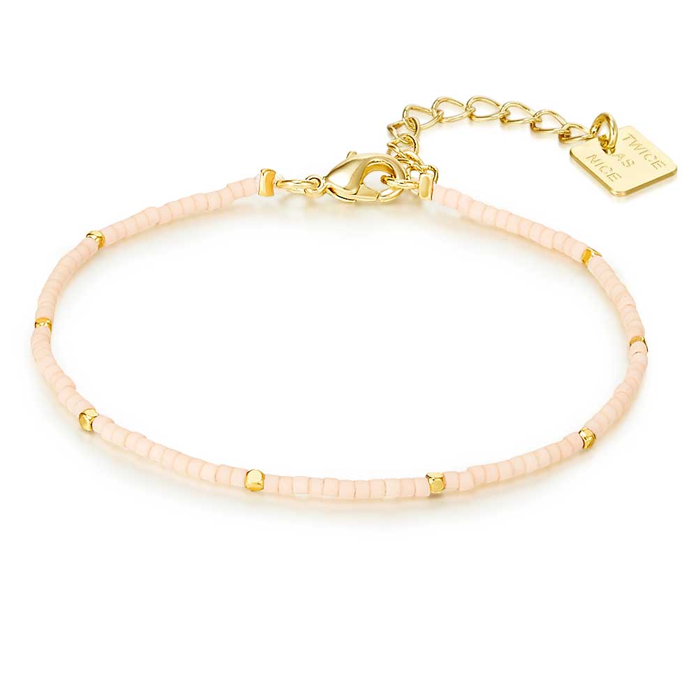 Gold Coloured Stainless Steel Bracelet, Miyuki Beads, Pink And Gold-Coloured