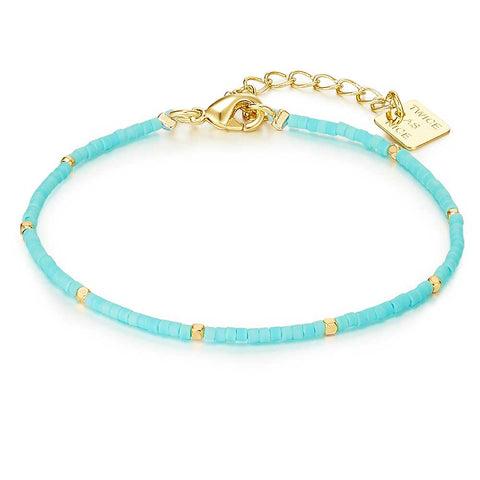 Gold Coloured Stainless Steel Bracelet, Miyuki Beads, Turquoise, Gold-Coloured