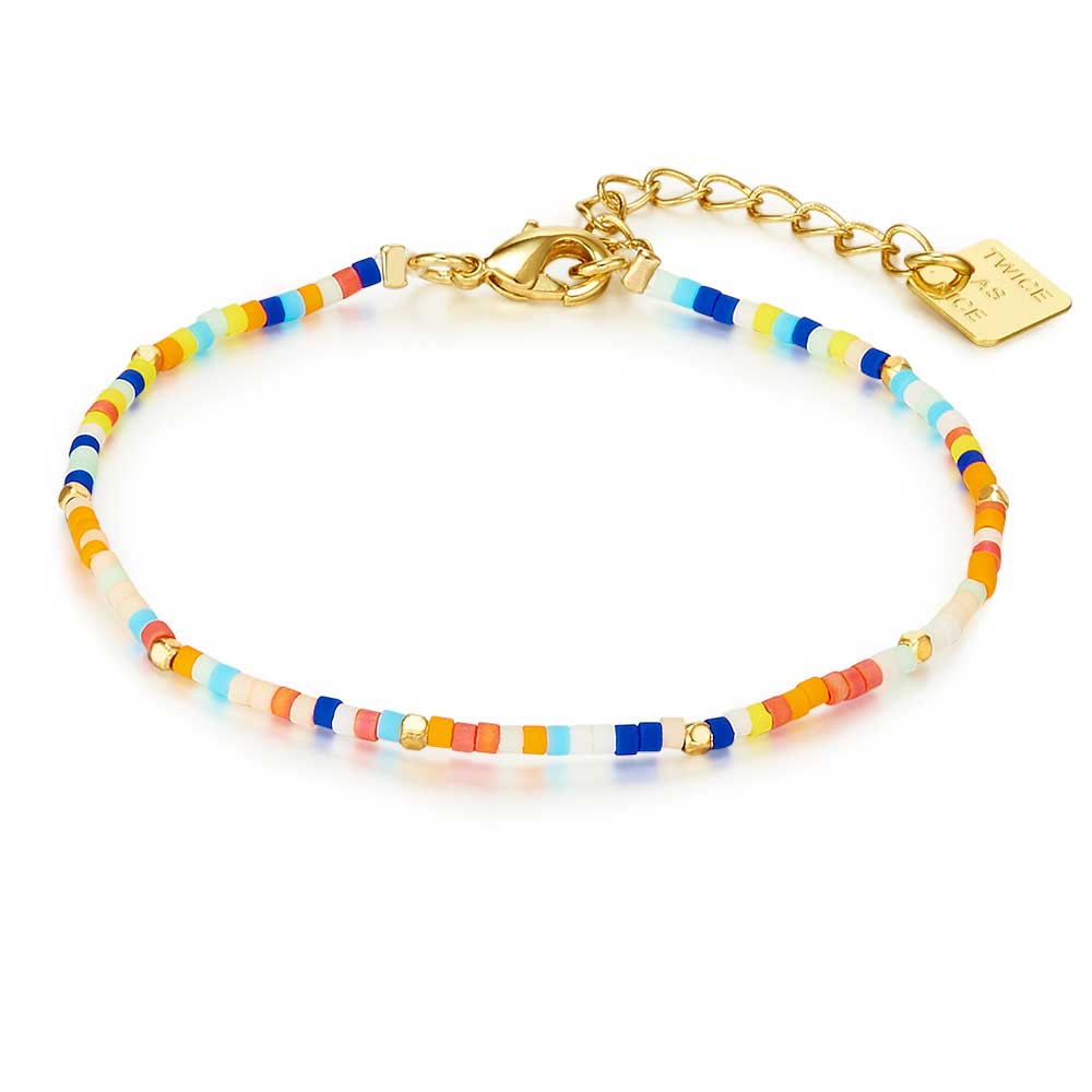 Gold Coloured Stainless Steel Bracelet, Miyuki Beads, Multi-Coloured