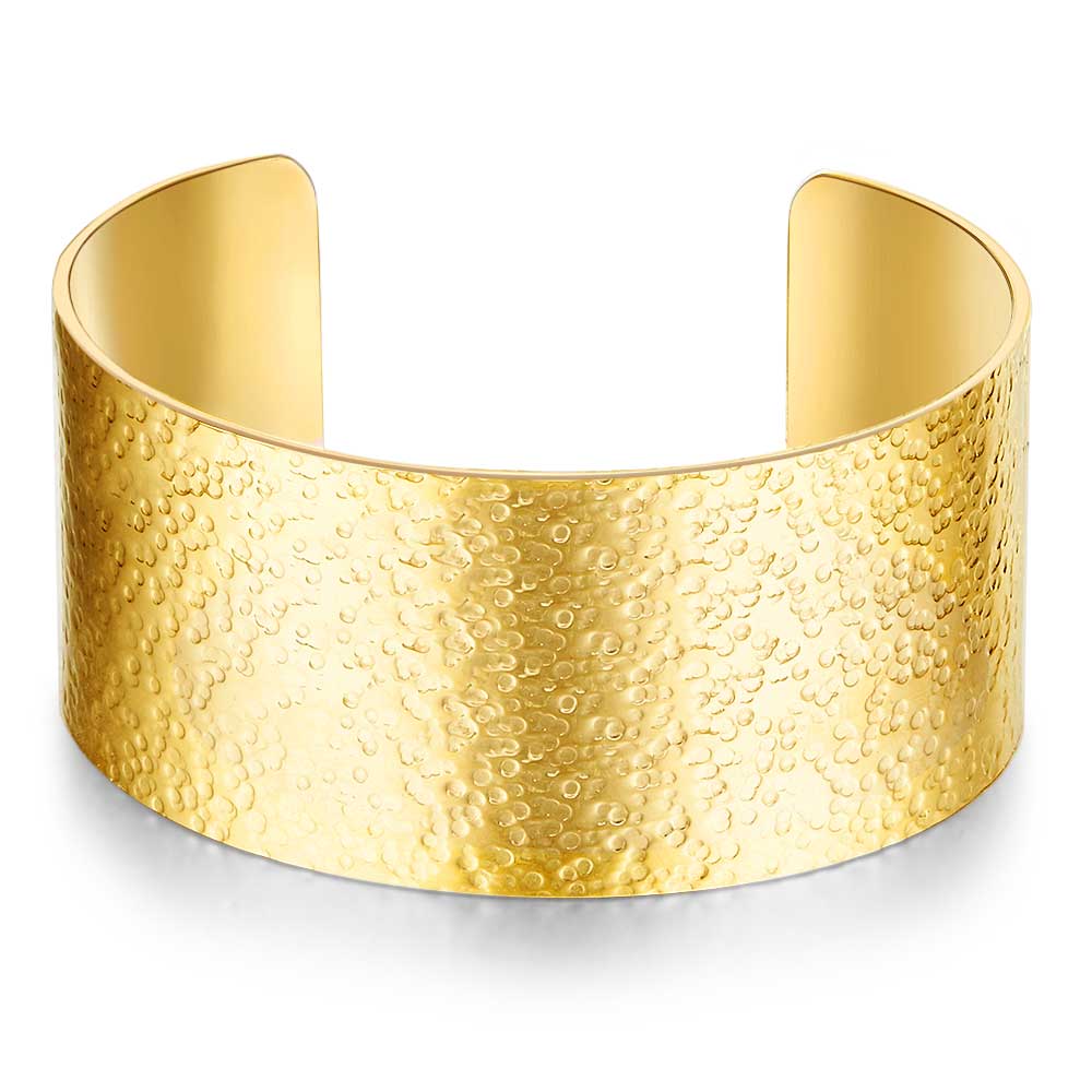 Gold Coloured Stainless Steel Bracelet, Open Hammered Bangle