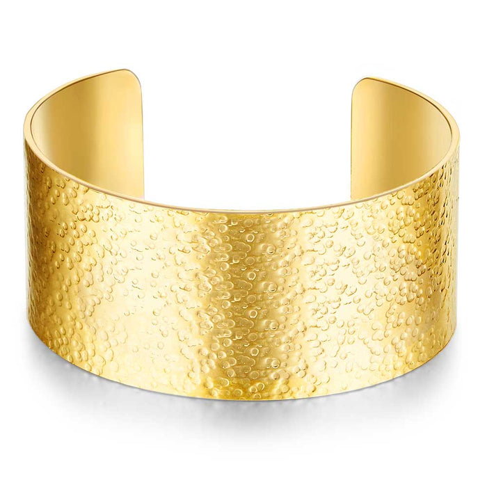 Gold Coloured Stainless Steel Bracelet, Open Hammered Bangle