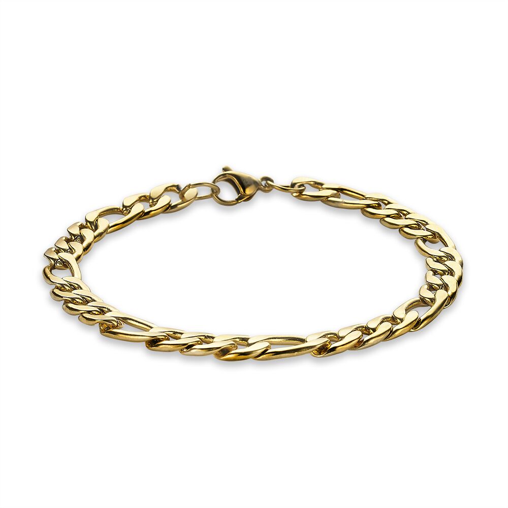 Gold-Coloured Stainless Steel Bracelet, Figaro Chain, 7 Mm