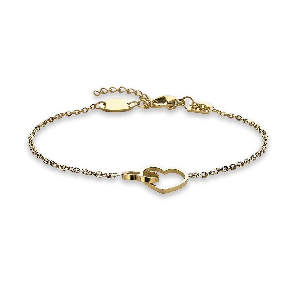 Gold-Coloured Stainless Steel Bracelet, 2 Small Open Hearts